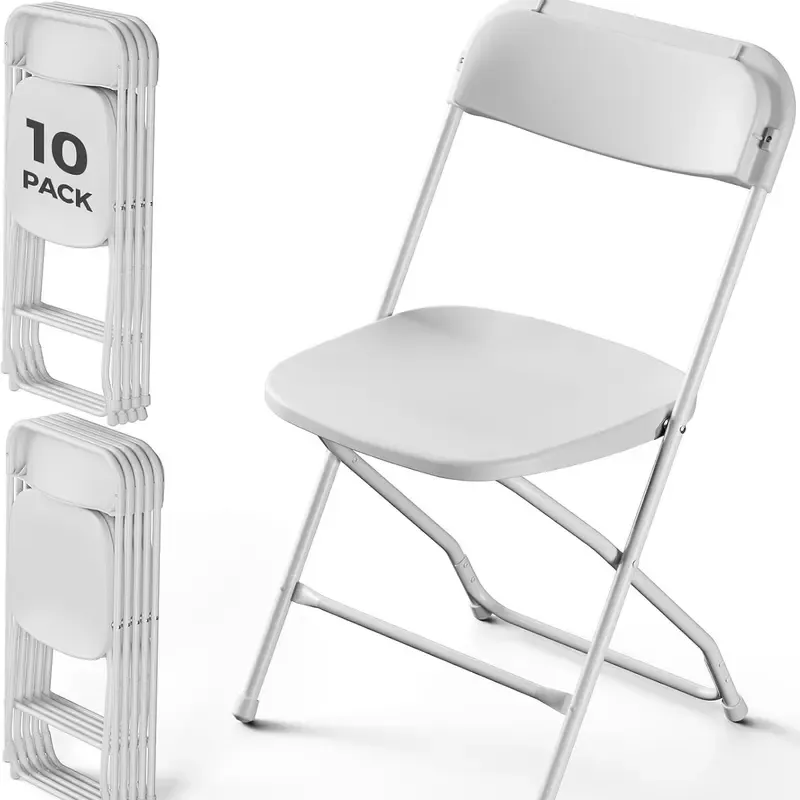 Sillas Plegables de Plástico Reforzado, Respaldo Ergonómico, Capacidad de 350 lb (159 kg), Apilables y Portátiles, Ideales para Interiores, Terrazas, Bodas, Fiestas, Reuniones, Patios y Jardines, Color Blanco.