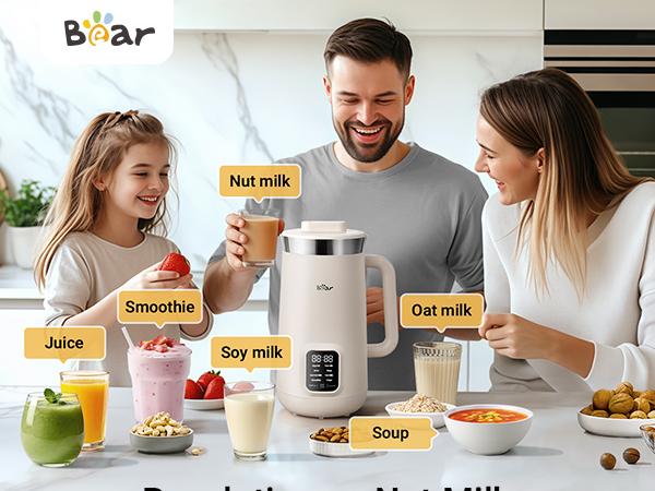 [Pre-Order]Bear 8 in 1 Nut Milk Maker Machine, 40oz/1.2L Soy Milk Maker with Self Clean/12H Delay/6H Keep Warm, One Touch Alomnd Milk Maker for Homemade Oat, Soup, Juice, Plant Based and Non Dairy Beverages
