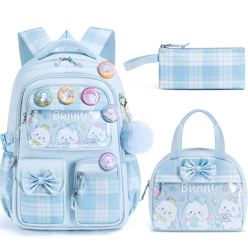Set de mochila escolar 3 en 1: mochila impermeable con bolsa para el almuerzo y estuche, ligera, para niños y niñas.