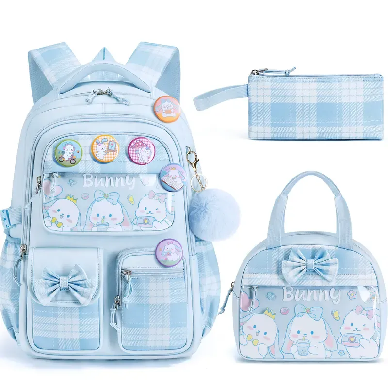 Set de mochila escolar 3 en 1: mochila impermeable con bolsa para el almuerzo y estuche, ligera, para niños y niñas.