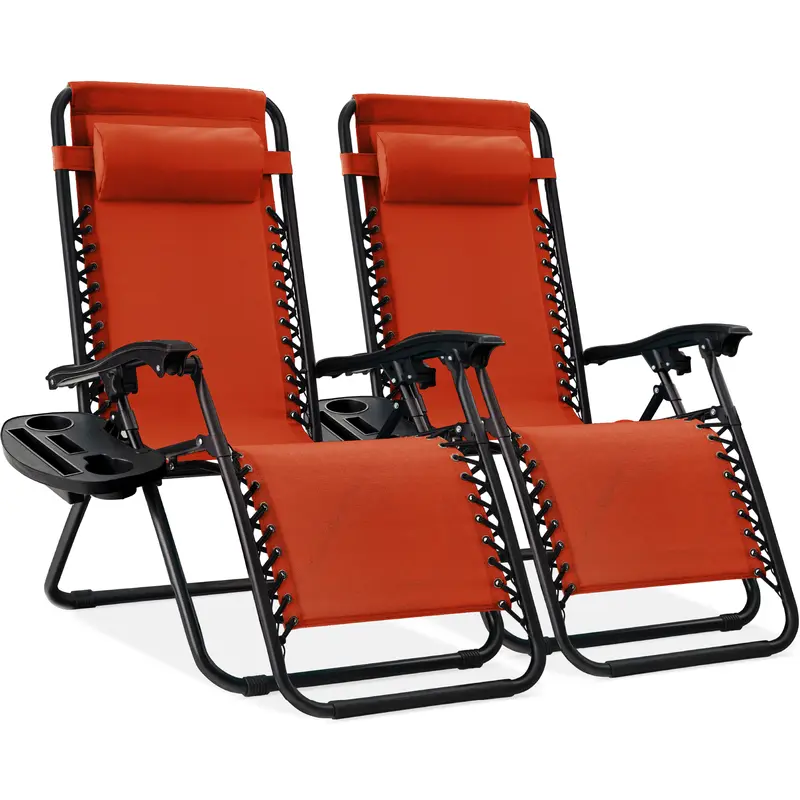 Set de 2 Sillas de Gravedad Cero Plegables con Bandeja Portavasos, Reclinables para Patio, Jardín y Piscina