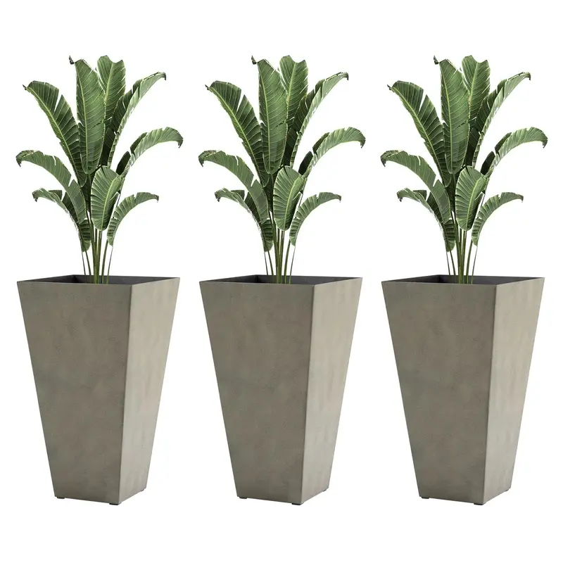 【Juego de 3】Juego de 3 macetas altas con orificio de drenaje; macetas de 28 pulgadas para exteriores e interiores, ideales para porches, patios y terrazas.