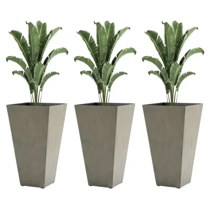 【Juego de 3】Juego de 3 macetas altas con orificio de drenaje; macetas de 28 pulgadas para exteriores e interiores, ideales para porches, patios y terrazas.