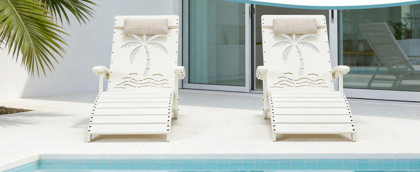 【Summervibes】HDPE Pool Lounge Chaise Set of 2/4/6 with Arms, Headrest & Sandbags &ndash; Commercial Grade Heavy Duty Outdoor Reclining Chairs, UV Resistant & Weatherproof Pool Furniture for Garden, Beach, Patio,outdoorfurnitureset Adjustable Folding Lounger