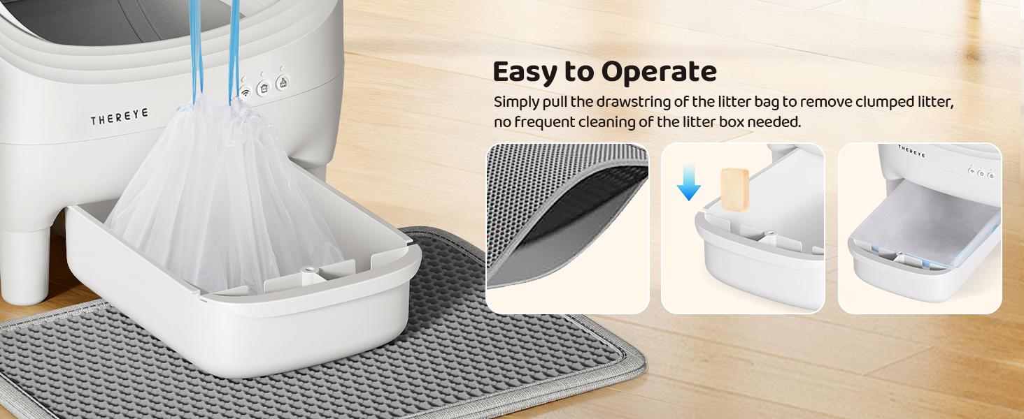 Thereye SC06 Open-Top Automatic Cat Litter Box, Self-Cleaning with App Control Wifi, Odor-Free Waste Disposal includes Trash Bags