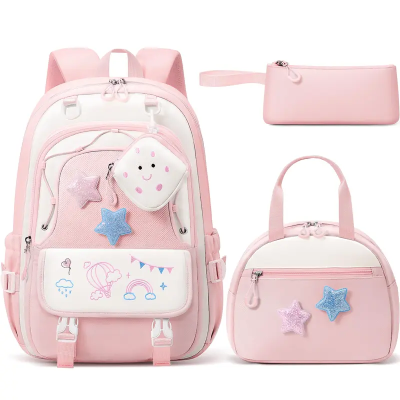 Set de mochila escolar 3 en 1: mochila impermeable con bolsa para el almuerzo y estuche, ligera, para niños y niñas.