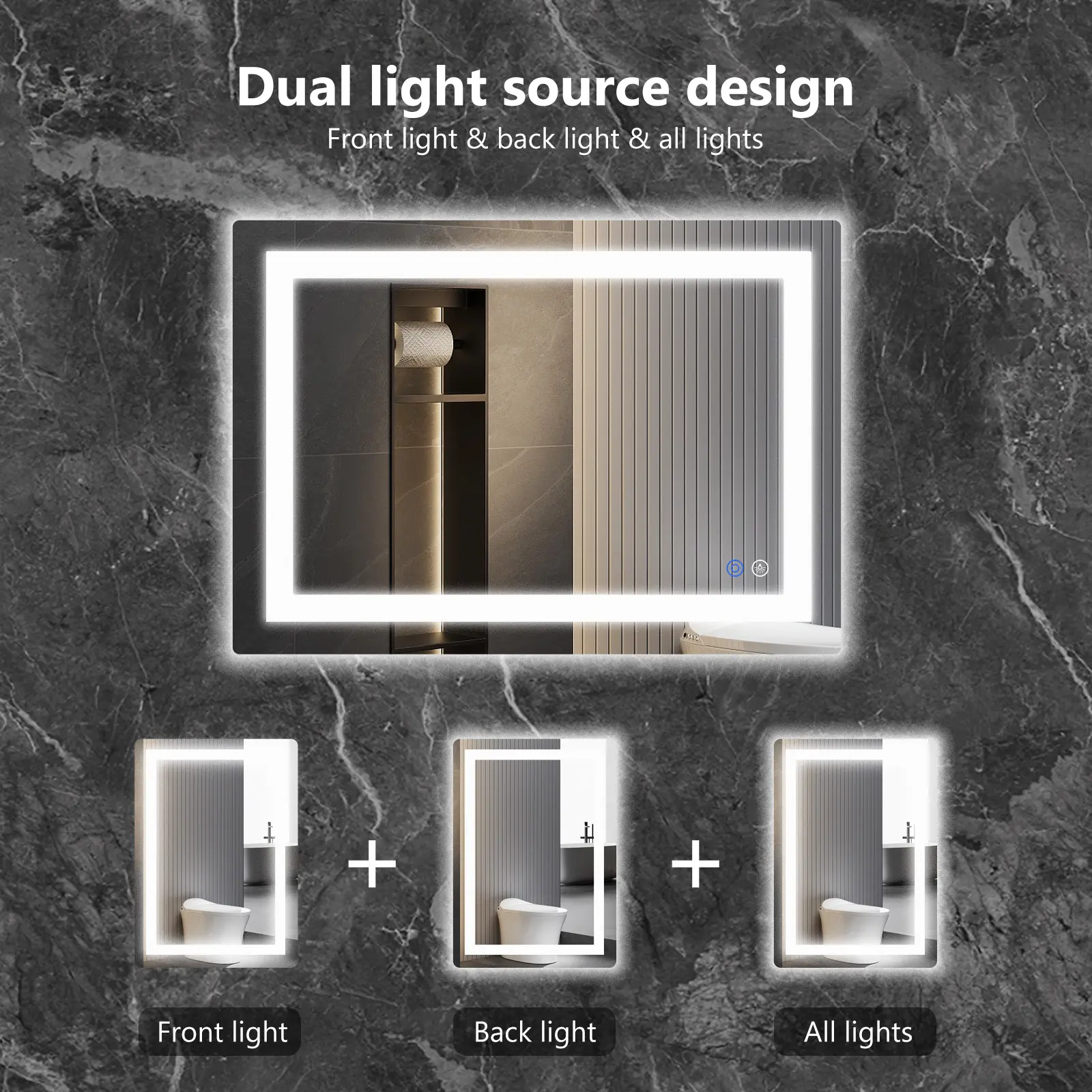 Espejo LED de Baño con Antivaho y Luz Regulable, Espejo de Pared con Iluminación Ajustable para Tocador