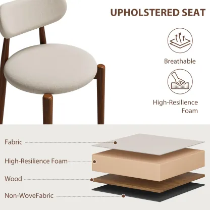 Juego de 2 sillas de comedor modernas de madera – Asientos tapizados en color blanco crema – Patas de madera resistentes – Estilo rústico (farmhouse) para comedor o tocador – Acabado clásico en blanco crema y nogal