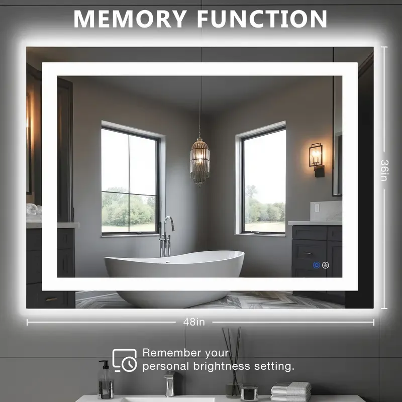 Espejo LED de Baño con Antivaho y Luz Regulable, Espejo de Pared con Iluminación Ajustable para Tocador