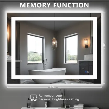 Espejo LED de Baño con Antivaho y Luz Regulable, Espejo de Pared con Iluminación Ajustable para Tocador