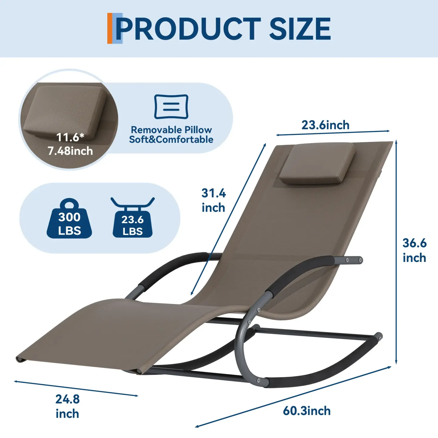 Oferta Flash para el Hogar – Silla Reclinable de Exterior Ajustable con Malla Transpirable, Estructura de Acero Resistente para Todo Clima, Reposabrazos de NBR y Almohada, Soporta hasta 300 lb, Ideal para Jardín, Patio y Terraza, Marrón/Gris