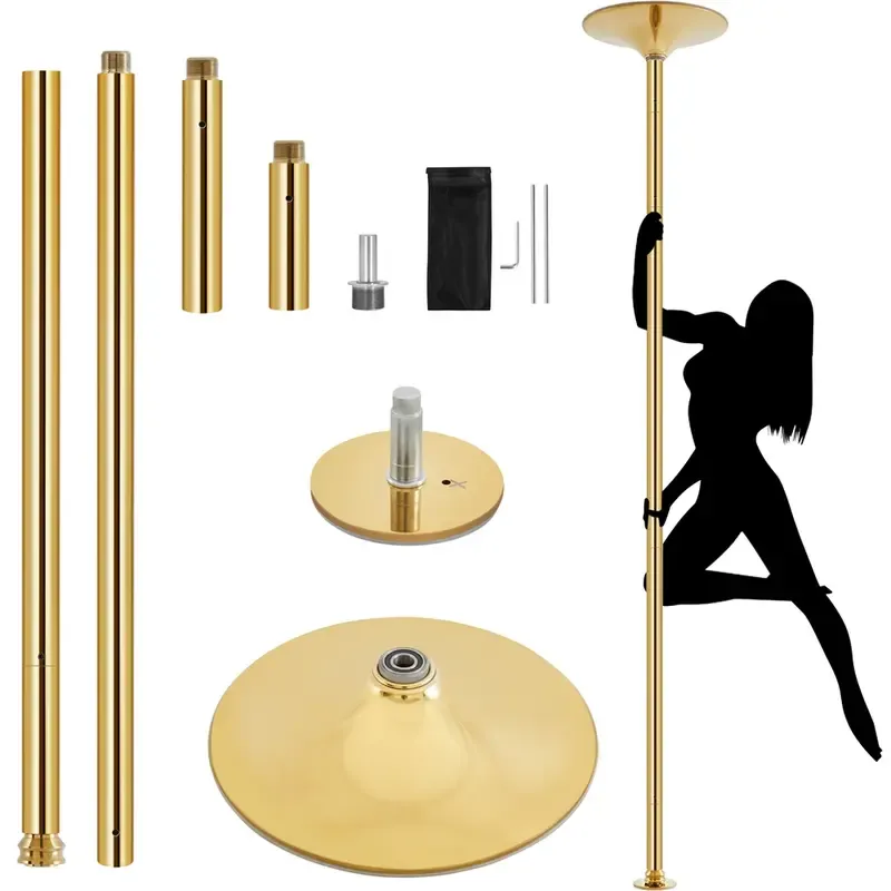 【Alta resistencia】Barra de baile profesional cromada y portátil de 45 mm; cuenta con dos modos (giratorio y estático), es desmontable y de altura ajustable (de 7 a 9 pies), ideal para uso doméstico.