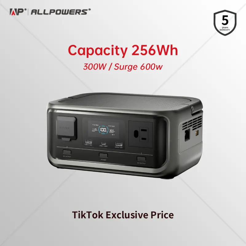 Estación de energía portátil P300 (256 Wh, salida de CA de 300 W), batería LiFePO4, carga rápida en 1 hora; ideal para acampadas, vida en autocaravana y respaldo de energía en el hogar.
