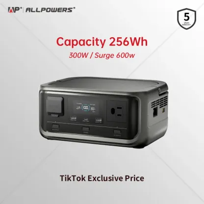 Estación de energía portátil P300 (256 Wh, salida de CA de 300 W), batería LiFePO4, carga rápida en 1 hora; ideal para acampadas, vida en autocaravana y respaldo de energía en el hogar.