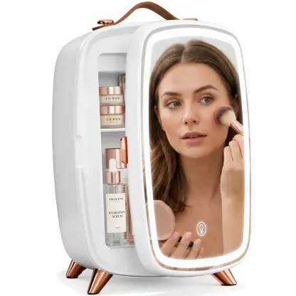 Mininevera compacta de 4 L con iluminación gaming: refrigerador portátil para 6 latas, ideal para dormitorio, coche, oficina o residencia de estudiantes; para almacenar cosméticos, bebidas y alimentos.
