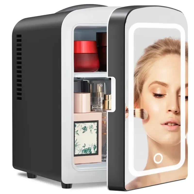 Mininevera compacta de 4 L con iluminación gaming: refrigerador portátil para 6 latas, ideal para dormitorio, coche, oficina o residencia de estudiantes; para almacenar cosméticos, bebidas y alimentos.