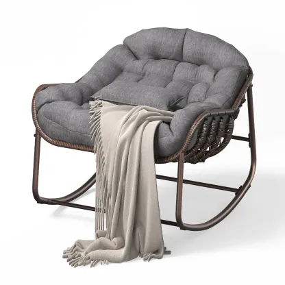 Silla Mecedora Tipo Huevo Papasan XL para Exterior, de Ratán Sintético, con Cojín Grueso Impermeable, Estructura Metálica Reforzada, Ideal para Balcón, Patio, Porche y Sala, Soporta hasta 450 lb
