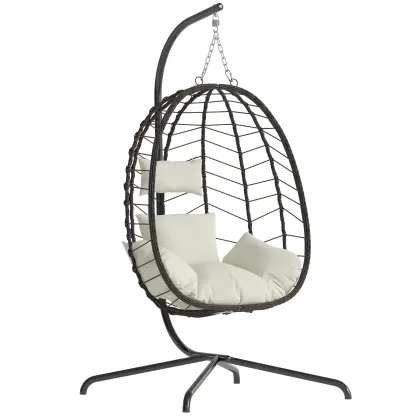 Silla Colgante Tipo Huevo de Ratán para Interior y Exterior, Soporta hasta 350 lb, con Cojín Cómodo para Patio, Jardín y Balcón