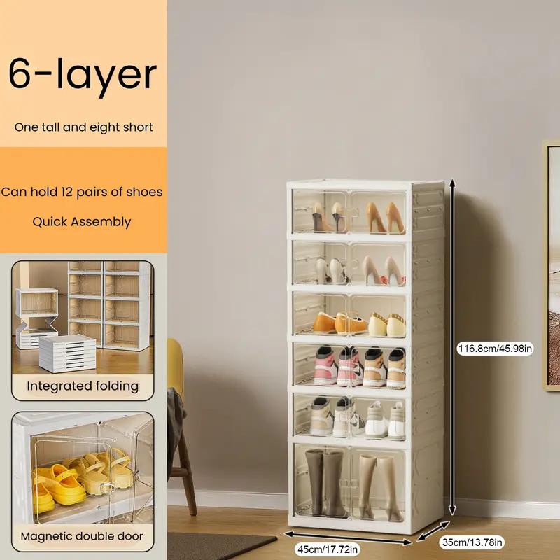 Zapatero plegable con puertas magnéticas transparentes, unidad de almacenamiento de 9 niveles para 18 pares de zapatos, diseño sencillo, gran capacidad, resistente, zapatero de plástico apilable, ahorra espacio, no requiere instalación.