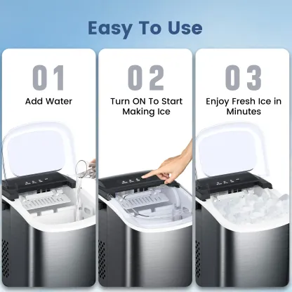 Máquina de Hielo Portátil para Encimera, Autolimpieza, Produce 26,5 lb de Hielo en 24 Horas, 9 Cubos en 6 Minutos, Disponible en Acero Inoxidable o ABS, Ideal para Hogar, Oficina y Fiestas