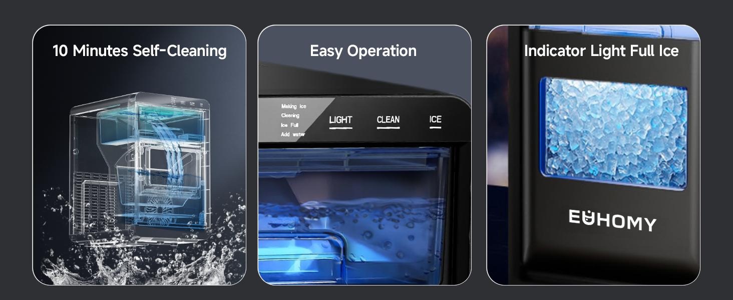 Euhomy Nugget Ice Maker Countertop, 44Lbs/24H Pebble Ice Maker Machine, Self-Cleaning Pellet Ice Machine with Ice Scoop&basket, Sonic Countertop Ice Machine for Home/Kitchen/Office(Black),home essentials