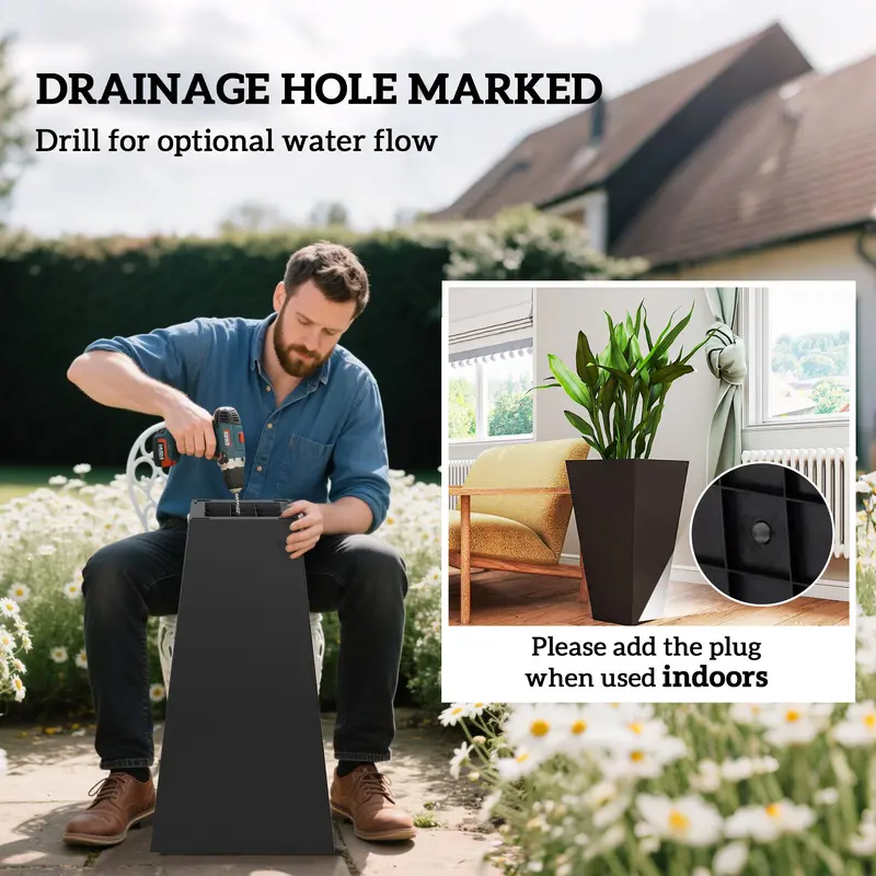 【Juego de 3】Juego de 3 macetas altas con orificio de drenaje; macetas de 28 pulgadas para exteriores e interiores, ideales para porches, patios y terrazas.