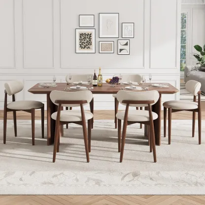 Juego de 2 sillas de comedor modernas de madera – Asientos tapizados en color blanco crema – Patas de madera resistentes – Estilo rústico (farmhouse) para comedor o tocador – Acabado clásico en blanco crema y nogal