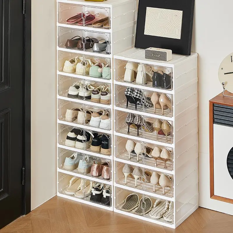 Zapatero Plegable de 10 Niveles con Puertas Transparentes Magnéticas, Capacidad para 20 Pares de Zapatos, Gran Capacidad, Apilable, Resistente, Ahorra Espacio y Sin Instalación
