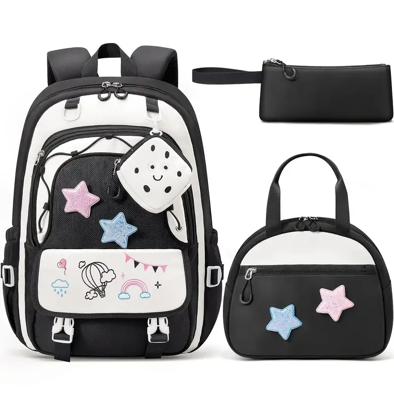 Set de mochila escolar 3 en 1: mochila impermeable con bolsa para el almuerzo y estuche, ligera, para niños y niñas.