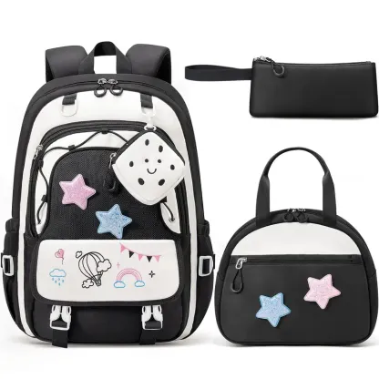 Set de mochila escolar 3 en 1: mochila impermeable con bolsa para el almuerzo y estuche, ligera, para niños y niñas.