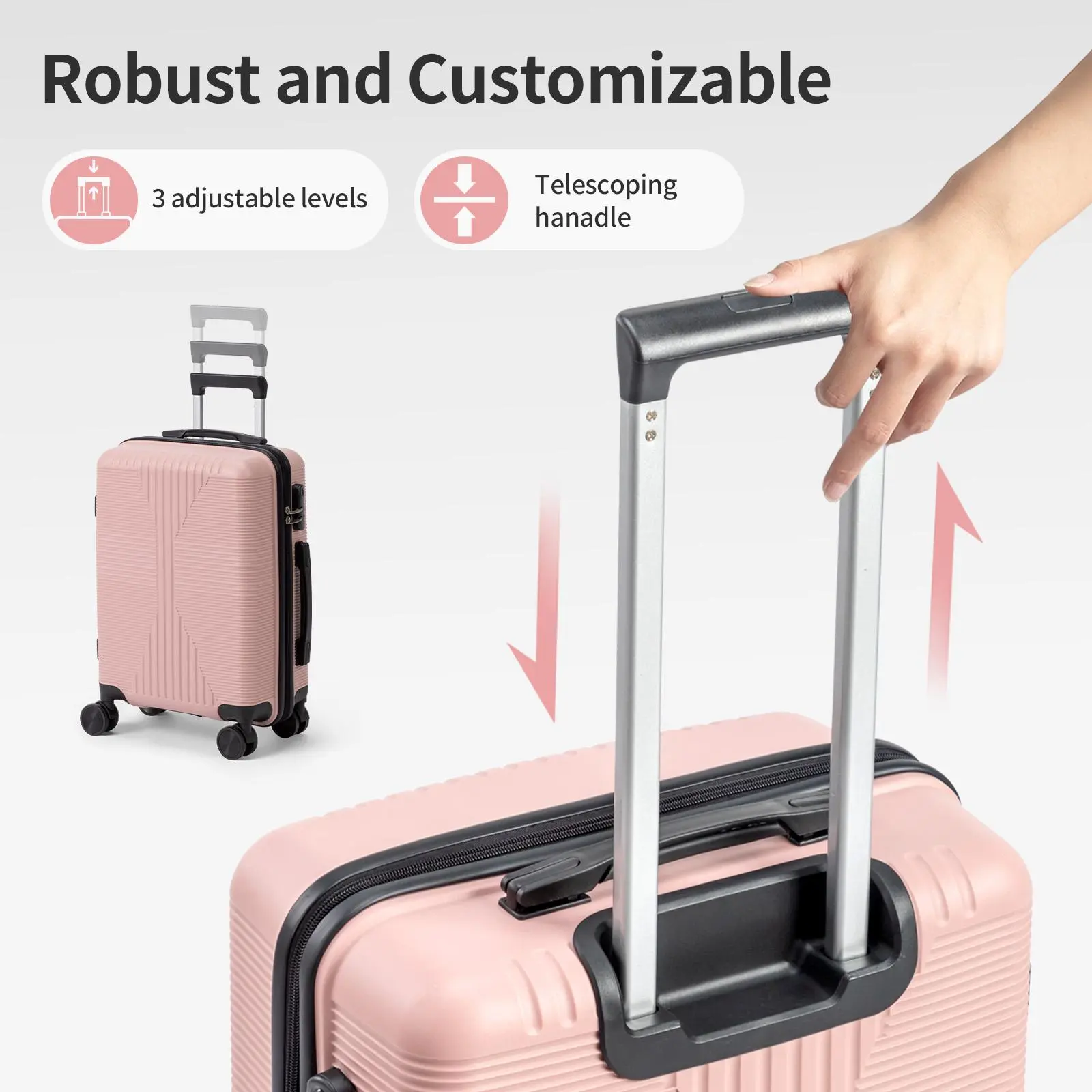 Set de 3 Maletas Rígidas de PP 20/24/28", Equipaje Ligero y Duradero con Cerradura TSA, Asas Superior y Lateral para Viajes
