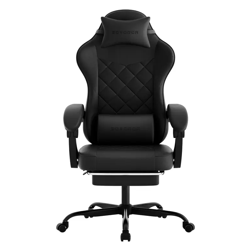 Silla Gaming Ergonómica Reclinable con Reposapiés, Cuero Transpirable, Soporte para Espalda, Asiento Amplio Acolchado, Capacidad de 300 lb, Ideal para Oficina, Gaming y Streaming