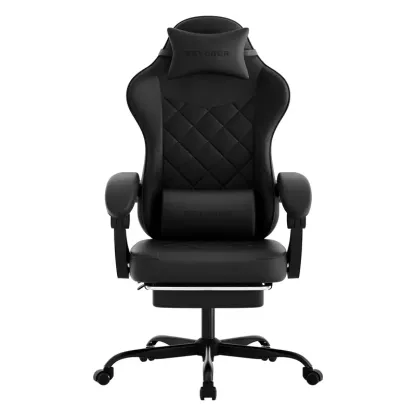Silla Gaming Ergonómica Reclinable con Reposapiés, Cuero Transpirable, Soporte para Espalda, Asiento Amplio Acolchado, Capacidad de 300 lb, Ideal para Oficina, Gaming y Streaming