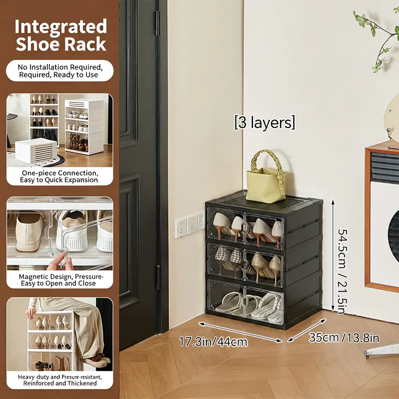 Zapatero Plegable de 10 Niveles con Puertas Transparentes Magnéticas, Capacidad para 20 Pares de Zapatos, Gran Capacidad, Apilable, Resistente, Ahorra Espacio y Sin Instalación