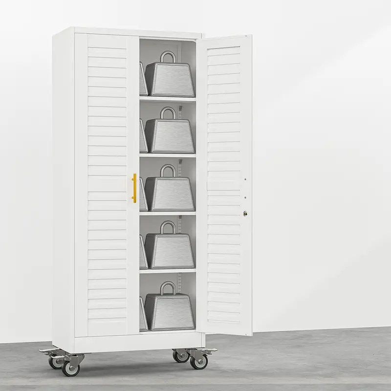Armario de almacenamiento metálico con ruedas, armario para herramientas de acero con cerradura y 71,2 pulgadas de altura, con 4 estantes ajustables para garaje, hogar y oficina.