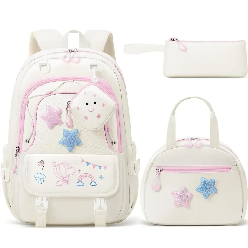 Set de mochila escolar 3 en 1: mochila impermeable con bolsa para el almuerzo y estuche, ligera, para niños y niñas.