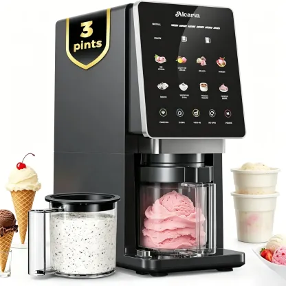 Máquina eléctrica para hacer helados de 10 funciones: 8 programas + funciones de añadir ingredientes y rebatido; para helado casero, gelato, yogur helado y más; opciones ricas en proteínas, keto, veganas y sin lácteos.