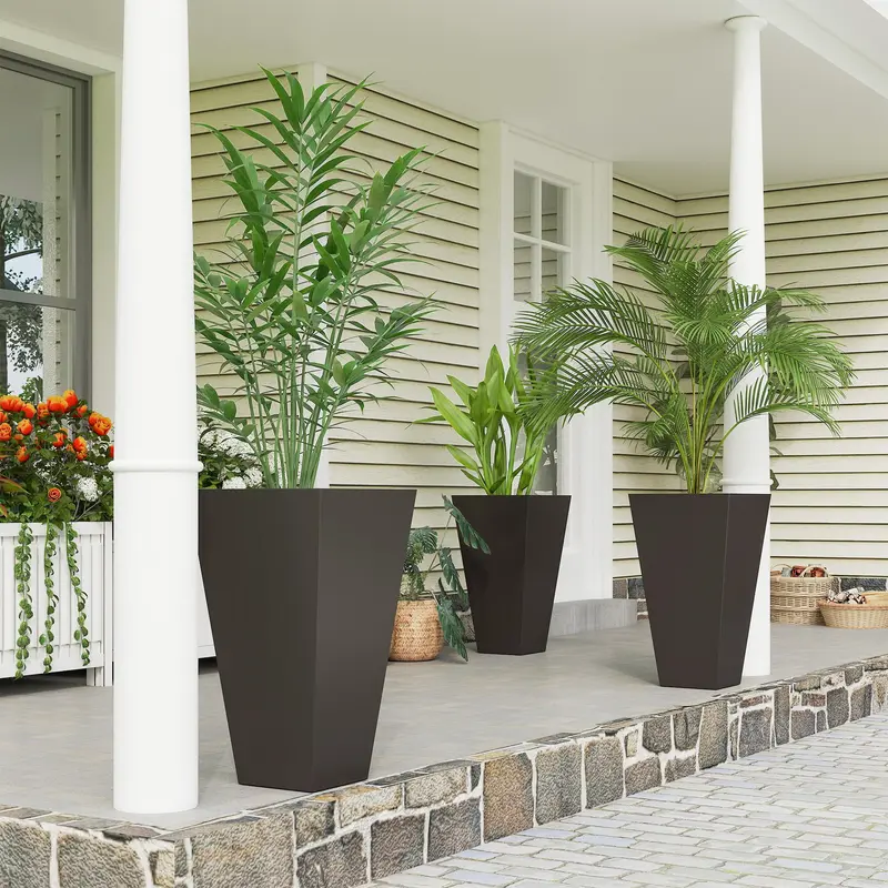 【Juego de 3】Juego de 3 macetas altas con orificio de drenaje; macetas de 28 pulgadas para exteriores e interiores, ideales para porches, patios y terrazas.
