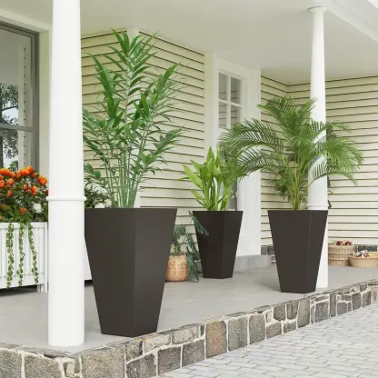 【Juego de 3】Juego de 3 macetas altas con orificio de drenaje; macetas de 28 pulgadas para exteriores e interiores, ideales para porches, patios y terrazas.