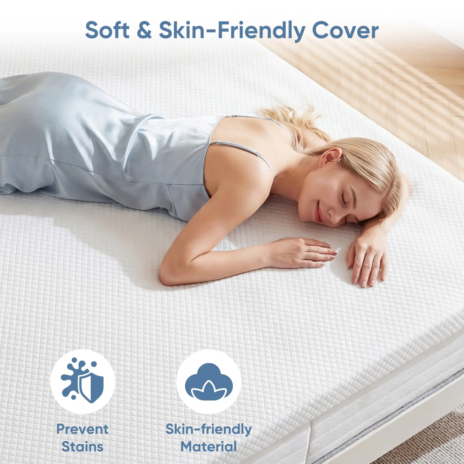 Sobrecolchón de espuma viscoelástica con gel refrescante, acolchado transpirable y ventilado con funda suave extraíble; ajuste universal para sofás cama, autocaravanas y campers.