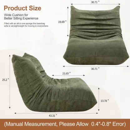 Sillón tipo puf para adultos, sofá puf extragrande relleno de espuma viscoelástica para el hogar o apartamento; sofá tipo «perezoso» con relleno y funda de piel sintética, ideal para niños y mascotas.