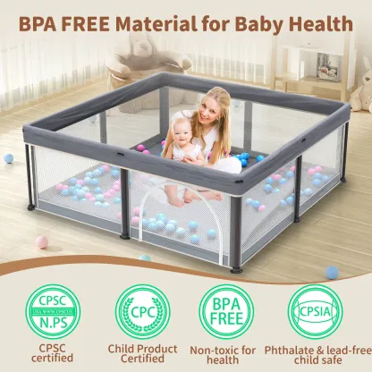Foldable Baby Playpen 50x50 Inches with Mesh & Balls