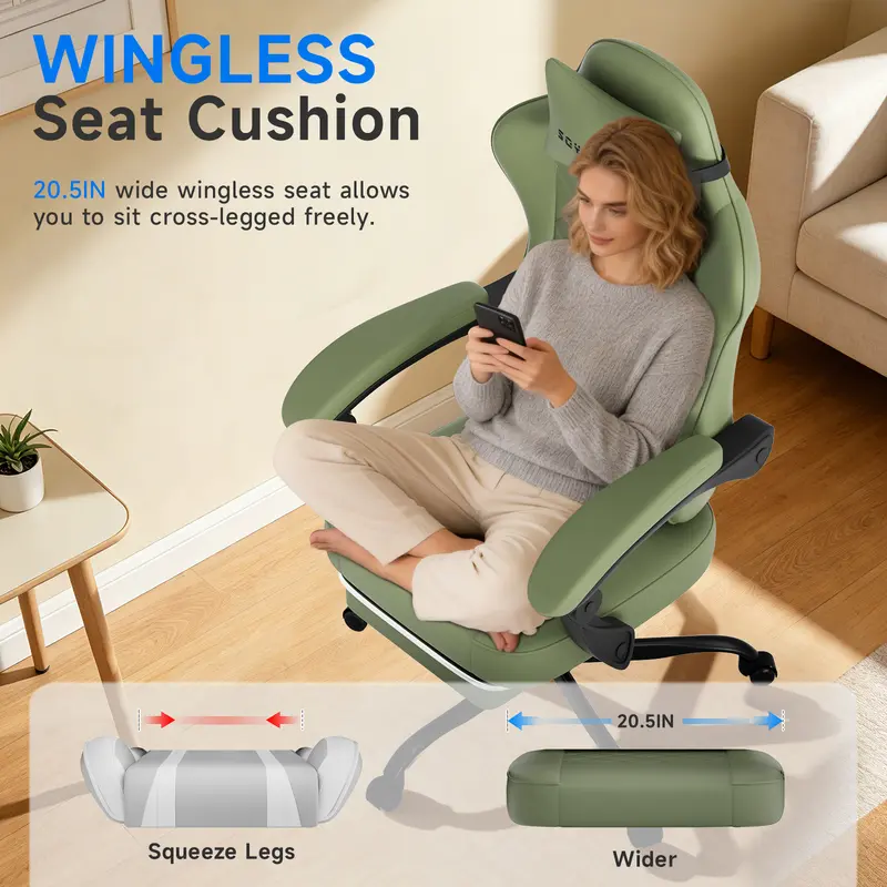 Silla Gaming Ergonómica Reclinable con Reposapiés, Cuero Transpirable, Soporte para Espalda, Asiento Amplio Acolchado, Capacidad de 300 lb, Ideal para Oficina, Gaming y Streaming