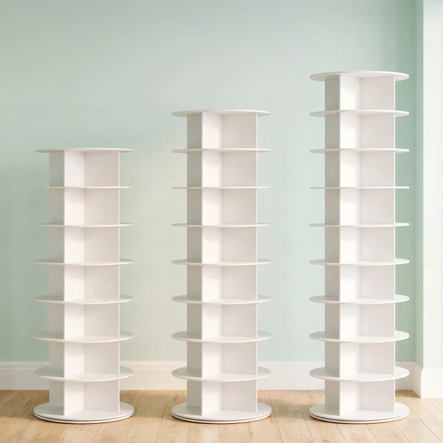 Torre zapatera giratoria con sistema tipo "Lazy Susan", expositor de zapatos y bolsos con rotación de 360 ​​grados, carrusel vertical para organización de armarios.