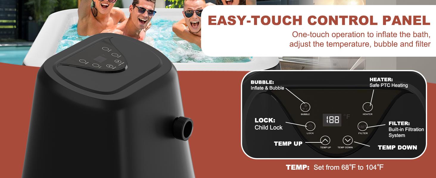 ABORON Inflatable Hot Tub, 73"X73"X25" Portable Blow Up Hot Tub for 4-6 Person, Square Outdoor Spa with 130 Bubble Jets and Heater Pump, Filter Durable inflatable pool