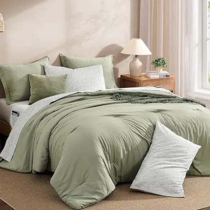 Juego de Cama de Microfibra de 7 Piezas, Edredón con Bolsillos de Doble Cara, Incluye Edredón, Sábana Plana, Sábana Ajustable y Fundas de Almohada, Estilo Moderno