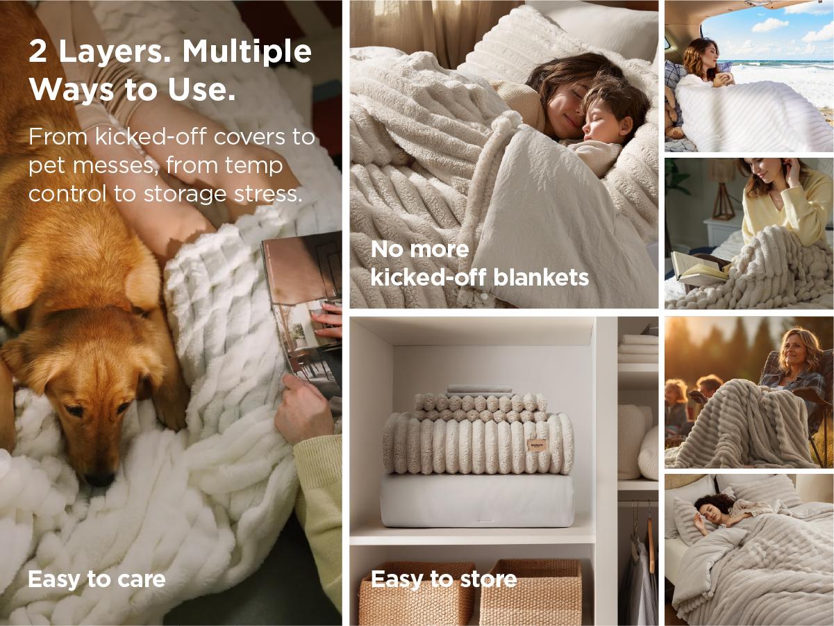 【Summer Sale Deals】Bedsure 6 Pieces Gentlesoft 2-in-1 Comforter Set and Detachable Fluffy Blanket,  All Season , SnapTech Design for Space Saving