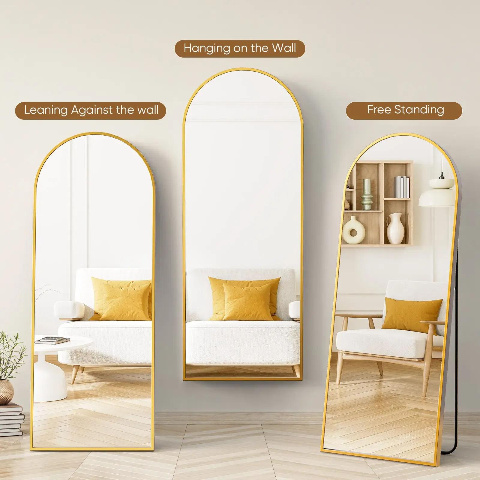 Espejo de cuerpo entero con soporte y marco de aluminio para dormitorio y sala de estar
