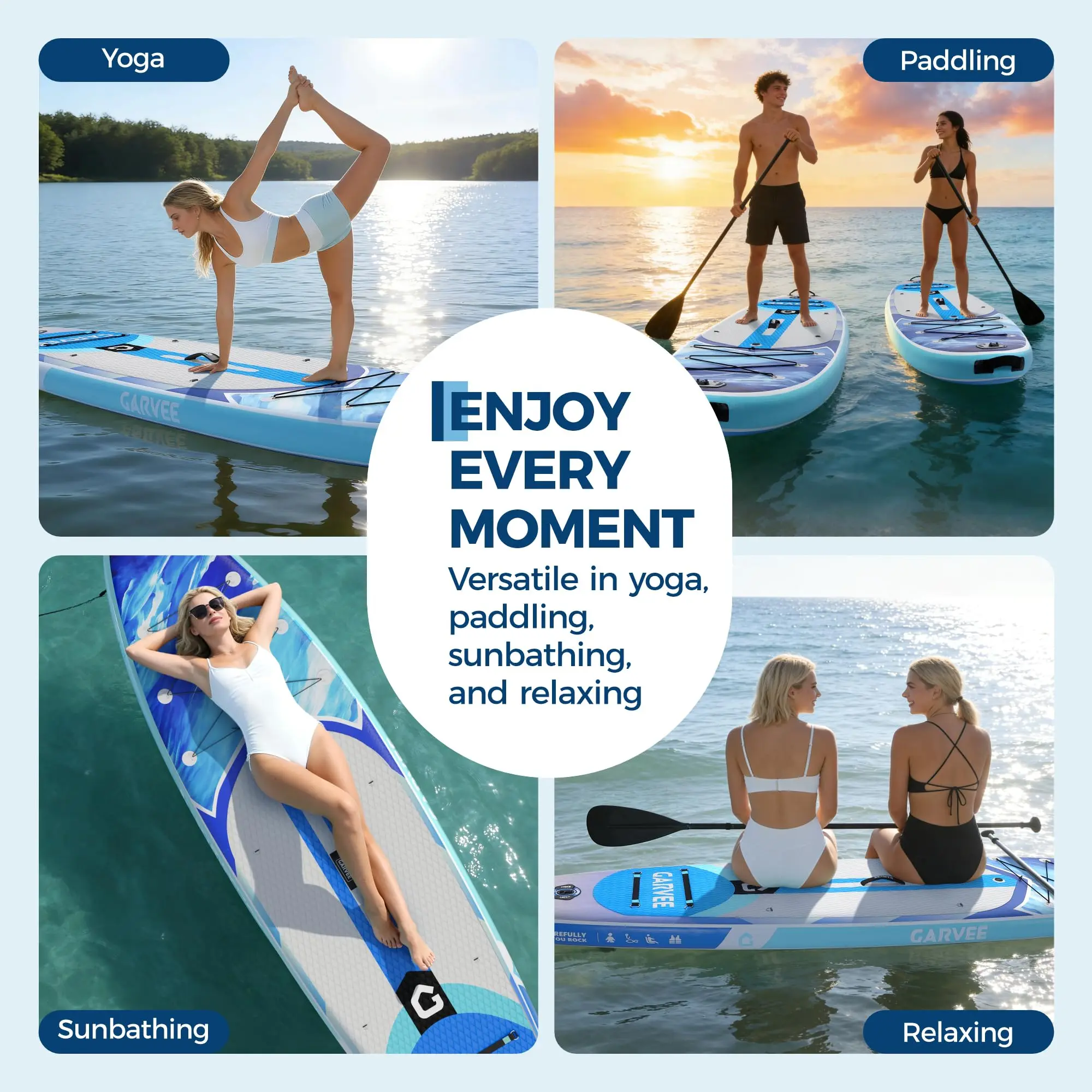 Tabla de paddle surf inflable extra ancha - 10'6" x 32" x 6" - Superficie estable y antideslizante - Capacidad de 450 libras - Accesorios de lujo: mochila, remo, bomba de aire y soporte para cámara - Ideal para yoga, pesca, surf y principiantes