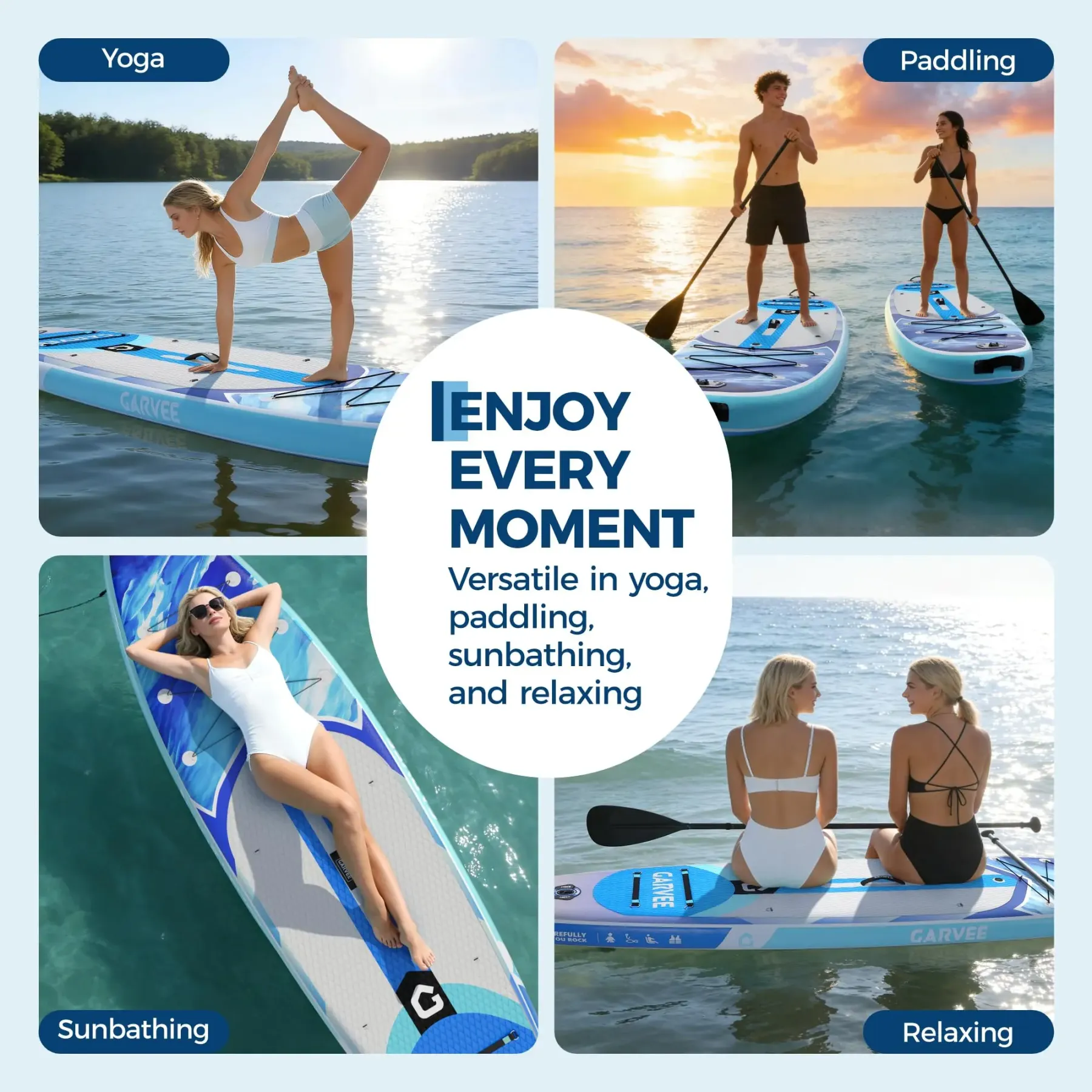 Tabla de paddle surf inflable extra ancha - 10'6" x 32" x 6" - Superficie estable y antideslizante - Capacidad de 450 libras - Accesorios de lujo: mochila, remo, bomba de aire y soporte para cámara - Ideal para yoga, pesca, surf y principiantes